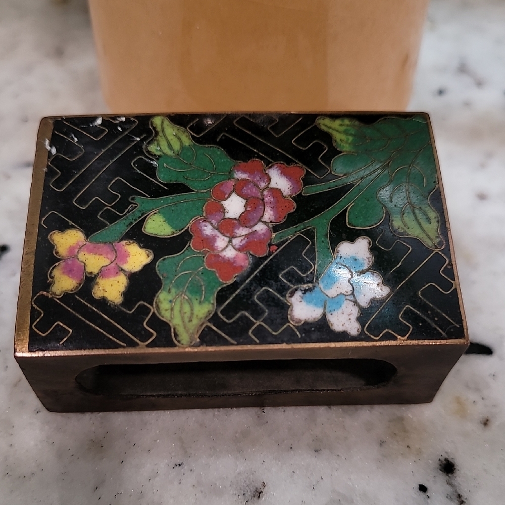 Antique Chinese Copper Cloisonne Matchbox Cover